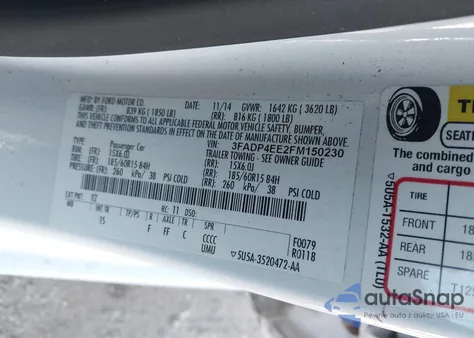 2015 Ford Fiesta Se z USA, uszkodzony, nr VIN 3FADP4EE2FM150230